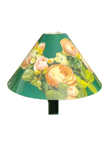 Decoupage roses on green metal shade