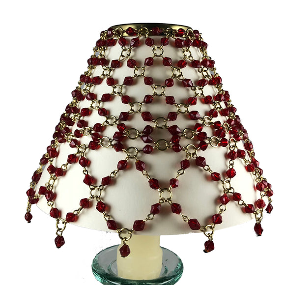Beaded Shade Cover Red On Brass